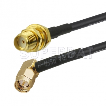 SMA Male Right Angle to SMA Female Bulkhead Cable Using RG58 Coax, RoHS