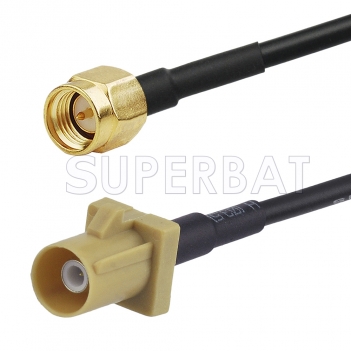 SMA Male to Beige FAKRA Plug Cable Using RG174 Coax