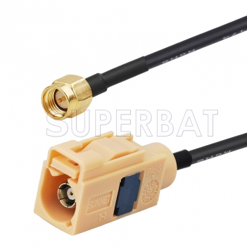 SMA Male to Beige FAKRA Jack Cable Using RG174 Coax