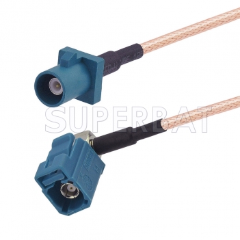 Water Blue FAKRA Plug to FAKRA Jack Right Angle Cable Using RG316 Coax