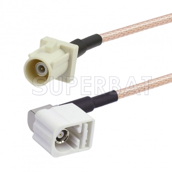 White FAKRA Plug to FAKRA Jack Right Angle Cable Using RG316 Coax