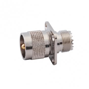 UHF Jack Female to UHF Plug Male Adapter Straight 4 Hole Flange