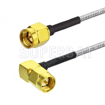 SMA Male to SMA Male Right Angle Cable Using RG405 Coax