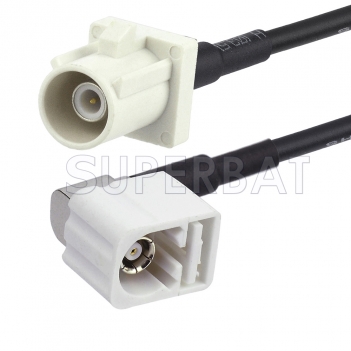 White FAKRA Plug to FAKRA Jack Right Angle Cable Using RG174 Coax