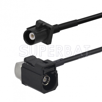 Black FAKRA Plug to FAKRA Jack Right Angle Cable Using RG174 Coax