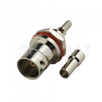 75 Ohm BNC Jack Female Connector with Rear Nut Bulkhead Crimp for RG179 Cable