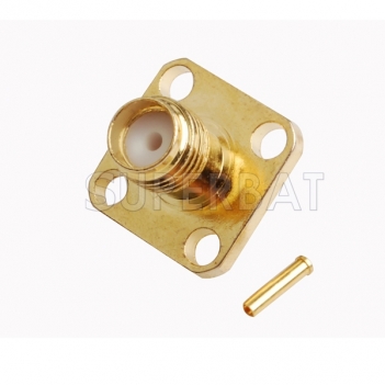 SMA 4 Hole Flange Female Connector Straight for Semi-Rigid 0.086" RG405 Cable