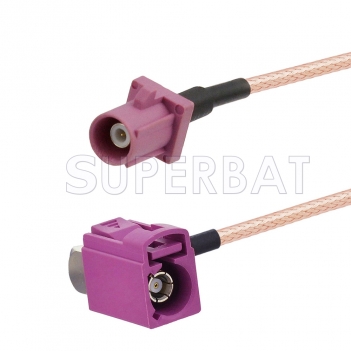 Violet FAKRA Plug to FAKRA Jack Right Angle Cable Using RG316 Coax