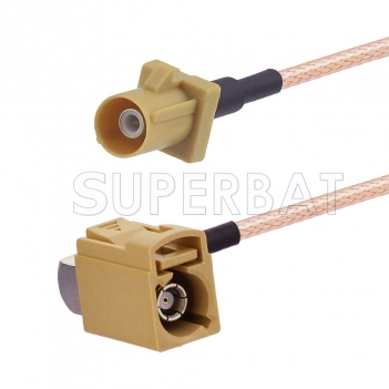 Beige FAKRA Plug to FAKRA Jack Right Angle Cable Using RG316 Coax