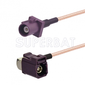 Bordeaux FAKRA Plug to FAKRA Jack Right Angle Cable Using RG316 Coax