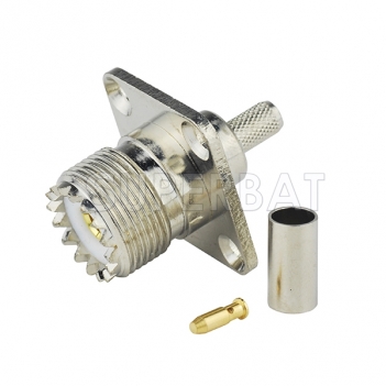 UHF Jack Female Connector Straight 4 Hole Flange Crimp LMR-195