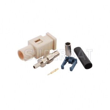 Superbat Fakra B White Crimp Plug Male Connector Apply to Radio With Phantom supply long version