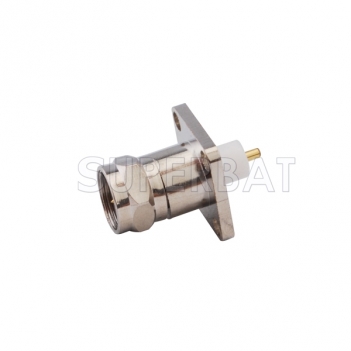 F Plug Male Connector Straight 4 Hole Flange Solder