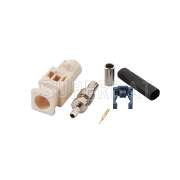 Superbat Fakra B White Crimp Plug Male Connector Apply to Radio With Phantom supply long version