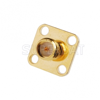 RP SMA Jack Male 4 Hole Panel Mount Flange Straight Solder Connector