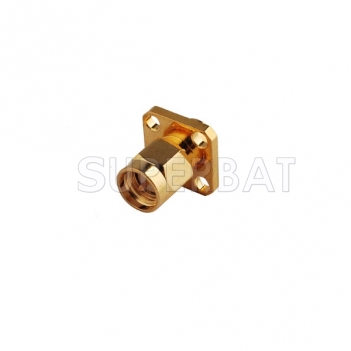 SMA Plug Male 4 Hole Flange Panel Straight Solder PCB Connector