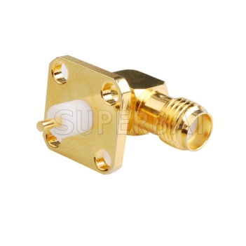 SMA Jack Female Right Angle 4 Hole Flange 90 Degree Solder Connector