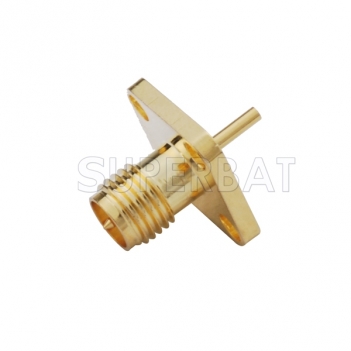 RP SMA Jack Male Straight 4 Hole Flange PCB Solder Connector