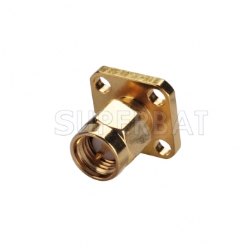 SMA Male 4 Hole Flange Panel Plug Straight Solder Connector