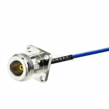 Custom RF Cable Assembly N Jack Straight 4 Hole Flange Blue FEP Jacket RG405 .086" Coax Cable