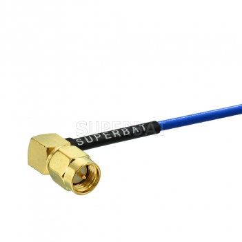 SMA Plug Right Angle pigtail cable Using RG405 .086" Coax Tinned Copper Braid Outer Conductor and Blue FEP Jacket