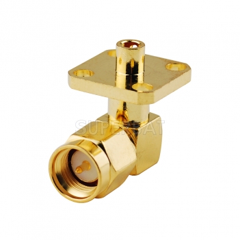 SMA Plug Male 90 Degree 4 Hole Flange Panel Right Angle Connector for Semi-Rigid 0.086" RG405 Cable