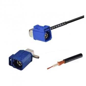Interface cable Right angle jack blue Fakra for RG174 custom cable assemblies