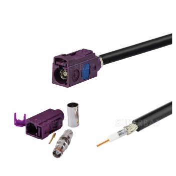 Fakra Male Panel Mount Cable connector Bordeauxviolet Custom RF Cable Assembly