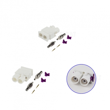 Superbat Fakra B Double Male Plug Crimp Connector White /9001 Radio With Phantom