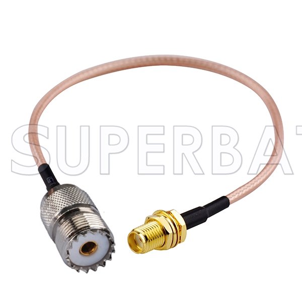 VHF coaxial cable jumper RG-58 SMA female to UHF female SO239 3 ft 