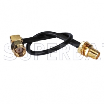 RP SMA Jack bulkhead to RP SMA plug right angle with RG174 cable 15cm