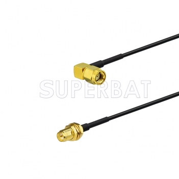 RP SMA Jack bulkhead to RP SMA plug right angle with RG174 cable 15cm