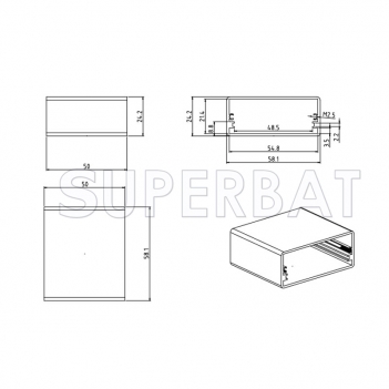 Blue Color Aluminum Enclosure Case Tube 50mm*24mm*58mm（W*H*L）