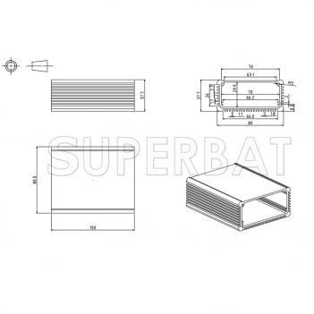 Aluminum Enclosure Case Tube with Flange 80mm*37.5mm*100mm（W*H*L）