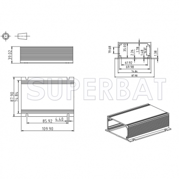 Aluminum Enclosure Case Tube with Flange 74mm*38mm*110mm（W*H*L）