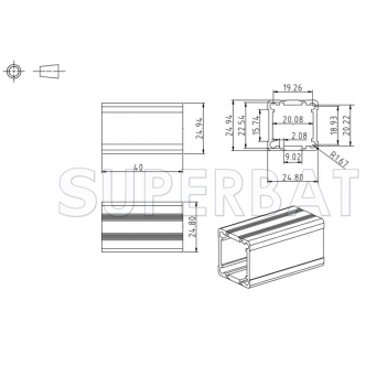 Black Color Aluminum Enclosure Case Split Body 25mm*25mm*40mm（W*H*L）