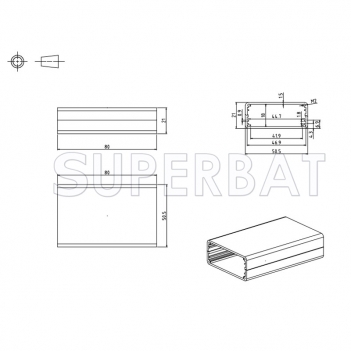 Black Color Aluminum Enclosure Case Split Body 50mm*20mm*80mm（W*H*L）