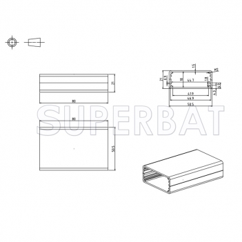 Black Color Aluminum Enclosure Case Split Body 50mm*20mm*80mm（W*H*L）