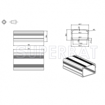 Aluminum Enclosure Case 63.5mm*38mm*110mm（W*H*L）