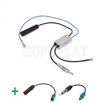 FM/AM to DAB/FM/AM car radio aerial Amplifier/converter/splitter and Fakra to DIN Aerial adaptor cable