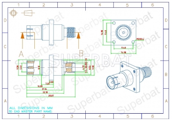 BNC Plug Male to SMA Jack Female Adapter Straight 4 Hole Flange