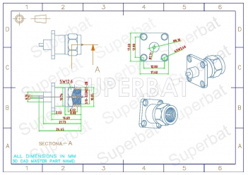F Plug Male Connector Straight 4 Hole Flange Solder