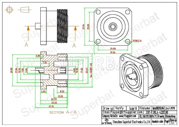 7/16 DIN Jack Female Connector Straight 4 Hole Flange Solder