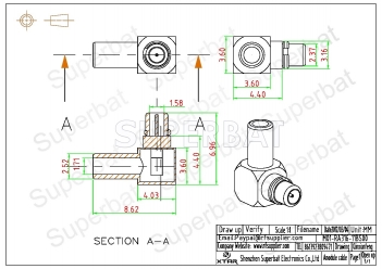 MMCX male right angle rf connector Plug Crimp for RG174 RG316