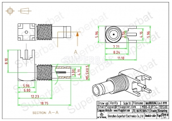 75 Ohm RF Connector 1.0/2.3(CC4/SSA) thru hole Jack Bulkhead RA vertica