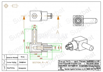 MC-Card Plug Male Connector  Right Angle None Crimp RG178