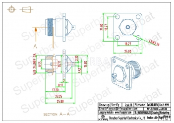 N Jack Female Connector Straight 4 Hole Flange Solder for Semi-Rigid .086" RG405 Cable