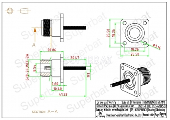 N Jack Female Connector Straight 4 Hole Flange Solder