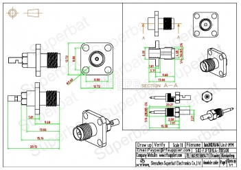 RP SMA Jack Male Panel Mount 4 Hole Flange Connector for 1.13mm cable