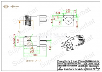 SMA Jack Female Edge Mount Connector for 0.040 inch End Launch PCB